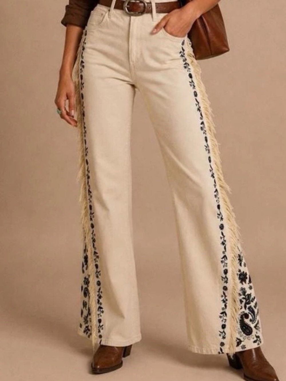 DRIFTWOOD Frankie Cream Embroidered Floral Jeans